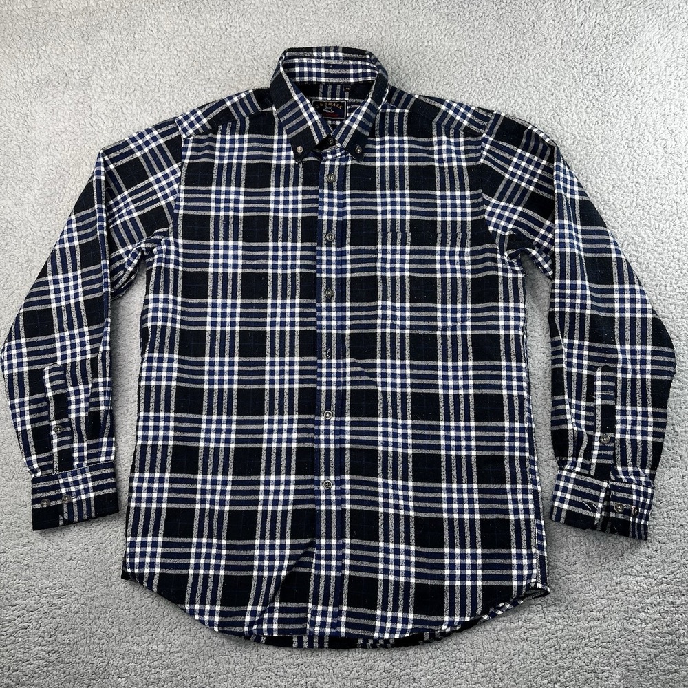 U‎ & Shark Mens Shirt Yachting Royal Flannel Long Sleeve Size 40/Large Plaid